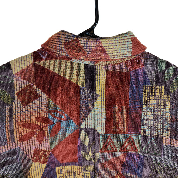 Coldwater Creek Blazer Jacket M Women Tapestry Fall Orange Blue Purple Leaf USA - Picture 7 of 11